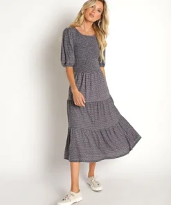 Nation LTD Dresses>Florence Smocked Peasant Dress Seurat Surt
