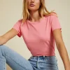 Nation LTD Tops>Marie Recycled Cotton Boxy Crop Flamingo
