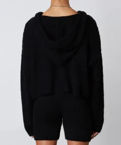 Nia Knits>The Brand Notched Hooded Sweater Black