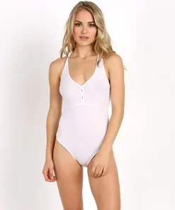 Only Hearts Bodysuits | Tops>Feather Weight Henley Racer Bodysuit White