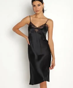 Only Hearts Chemises>Silk Charmeuse Knee Length Slip Black