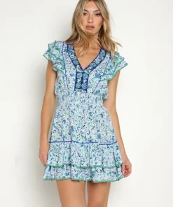 Poupette St. Barth Dresses>Mini Camila V Blue Monaco