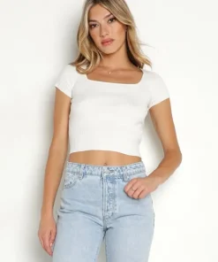 Rollas Tops>Cherry Knit Top White