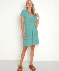 Rollas Dresses>Cleo Emmy Lou Wrap Dress Teal Print