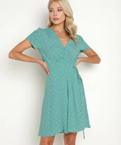 Rollas Dresses>Cleo Emmy Lou Wrap Dress Teal Print