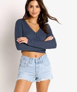 Rollas Knits>Crop Rib Cardi Navy