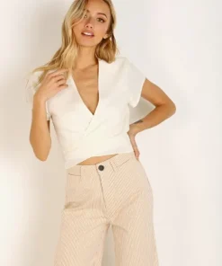 Rollas Tops>Delilah S/S Linen Blouse Cream
