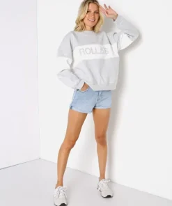 Rollas Knits>Split Logo Sweater Grey Marle