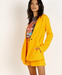 Show Me Your Mumu Jackets>Artemis Blazer Canary Yellow Linen