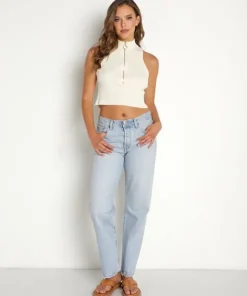 Show Me Your Mumu Tops>Charlie Zip Top Cream Rib Knit