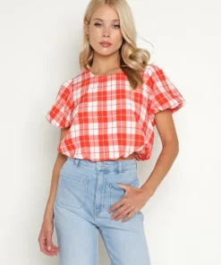 Show Me Your Mumu Tops>Highland Crop Top Picnic Plaid