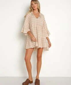 Show Me Your Mumu Dresses>Viola Mini Dress Cream Plaid