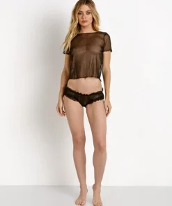 For Love & Lemons Panties>SKIVVIES by For Love & Lemons Sparkle Mesh Panty Black Glitter