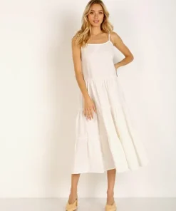 Solid & Striped Dresses>Solid & Striped Tiered Poplin Dress Cream