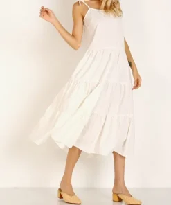 Solid & Striped Dresses>Solid & Striped Tiered Poplin Dress Cream