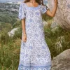 Spell Dresses>Folk Song Square Neck Gown Sky