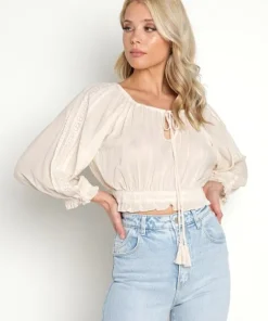 Spell Tops>Harmony Cropped Blouse Porcelain