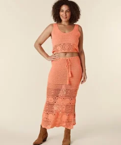 Spell Skirts>Let The Sunshine In Crochet Midi Skirt Peach