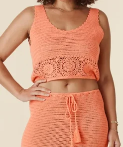 Spell Tops>Let The Sunshine In Crochet Cami Peach