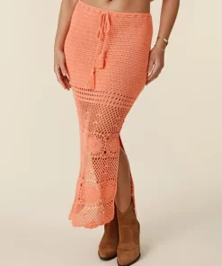 Spell Skirts>Let The Sunshine In Crochet Midi Skirt Peach