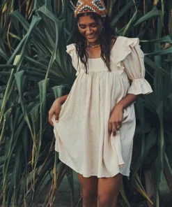 Spell Dresses>Mae Linen Mini Dress Meringue