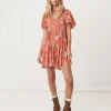 Spell Dresses>Meadowland Flutter Sleeve Mini Dress Poppy
