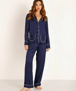 Splendid Pj Sets>Notch Collar PJ Set Midnight Navy