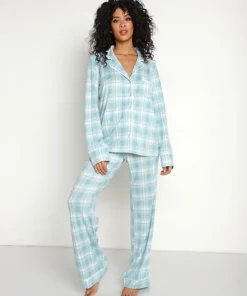 Splendid Pj Sets>Pillowsoft Notch PJ Set Iced Plaid