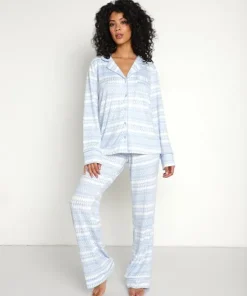 Splendid Pj Sets>Pillowsoft Notch PJ Set Geo Stripe