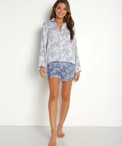 Splendid Pj Sets>Satin Girlfriend PJ Set Houndstooth Geo