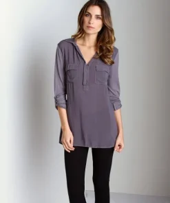 Splendid Tops>Shirting Long Sleeve Top Shadow