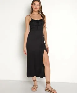 Stillwater Dresses>Corset Slip Midi Dress Black