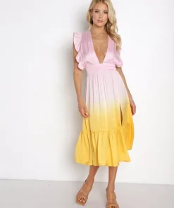 Stillwater Dresses>The Jessie Midi Dress Dip Dye Sorbet