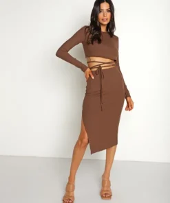 Stillwater Skirts>The Rib Edit Skirt Chocolate