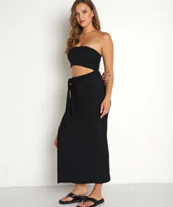 Stillwater Dresses>Wide Rib Baja Nights Cut Out Dress Black