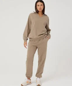 STYLERUNNER Knits>Solstice Polo Sweatshirt Pebble