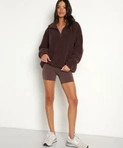 STYLERUNNER Jackets | Jackets>Terra Sherpa Quarter Zip Sepia