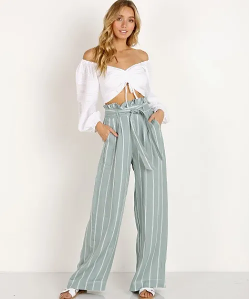 Suboo Pants>Horizon Wide Leg Pant Green/White