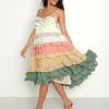 Sweet En Forme Dresses>Plaid and Color Block Tiered Midi