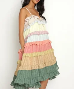 Sweet En Forme Dresses>Plaid and Color Block Tiered Midi