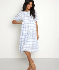 Sweet En Forme Dresses>Plaid Trapeze and Swing Midi Dress