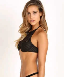Thistle & Spire Bras>Thistle & Spire Mixed Lace Halter Bra Black