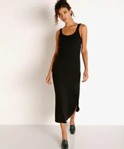 Vitamin A Dresses>Organic Rib West Dress Black