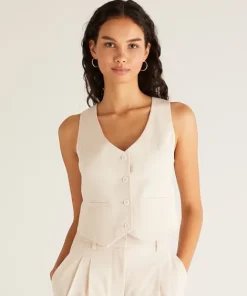 Z Supply Tops>Eleanor Twill Vest Ecru