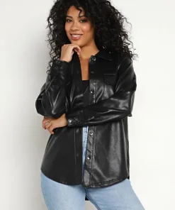 Z Supply Jackets>Evelyn Faux Leather Shacket Black