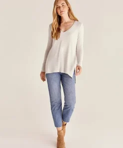 Z Supply Tops>Mal Brushed Rib Long Sleeve Sandstone