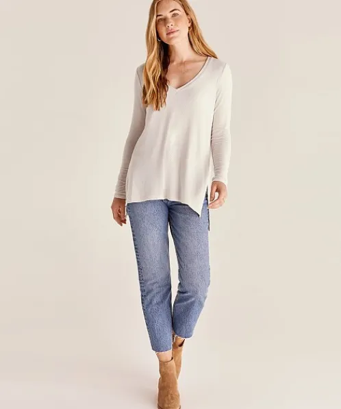 Z Supply Tops>Mal Brushed Rib Long Sleeve Sandstone