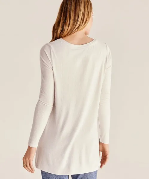 Z Supply Tops>Mal Brushed Rib Long Sleeve Sandstone