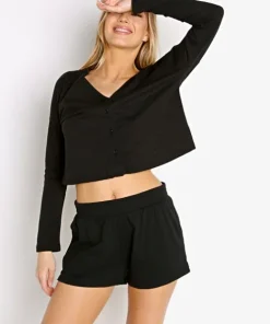 Z Supply Pj Sets>Organic Sunshine Sleep Set Black